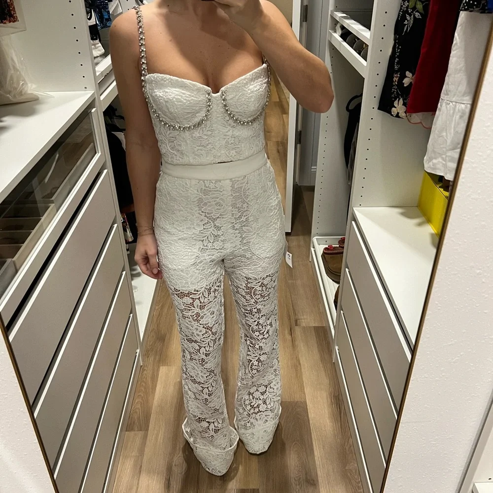 Self-Portrait Floral Corded Lace Diamante Crop Top (0) - Picture 15 of 15
